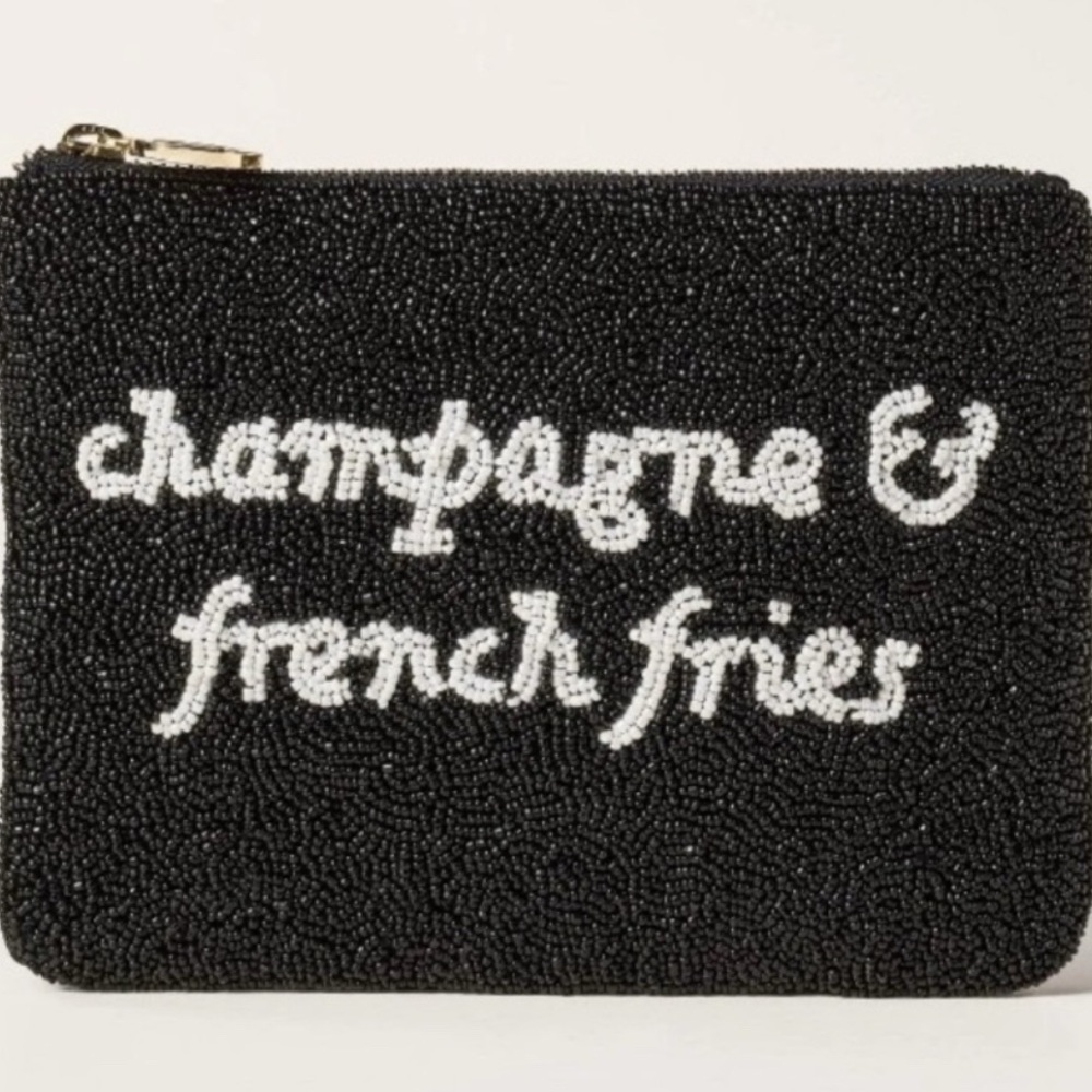 Kate spade new york Black/White Champagne & French Fries Beaded Clutch NWOT - Picture 2 of 6